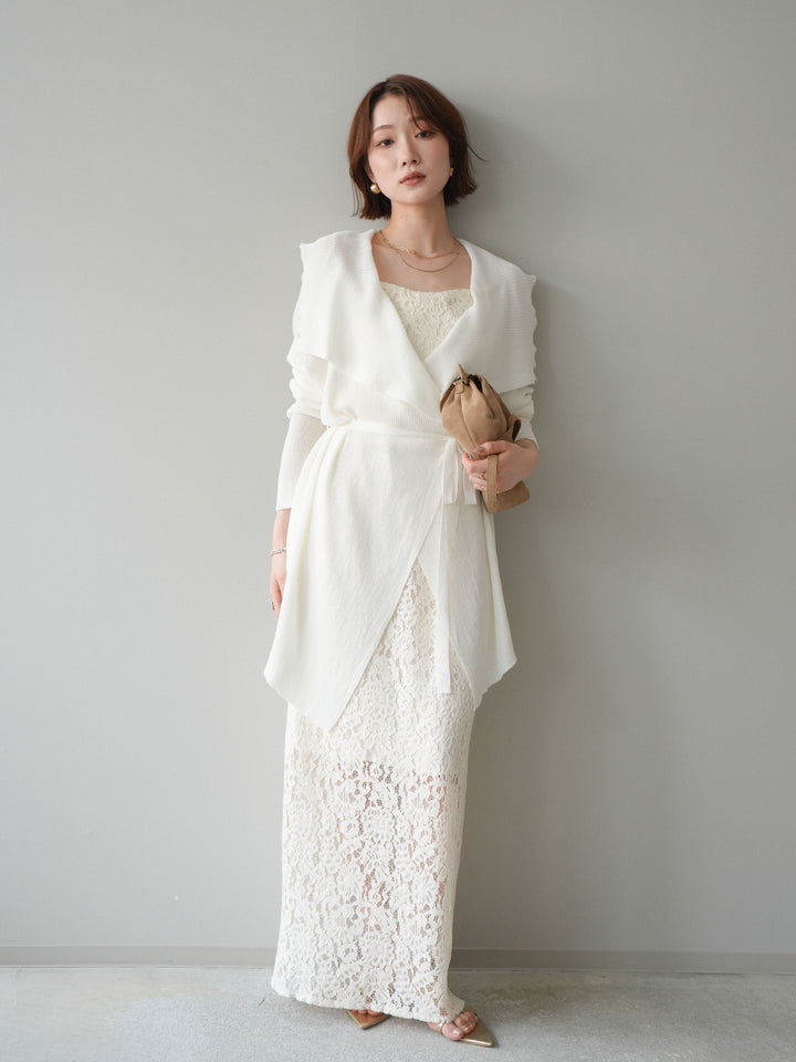 [SET]ドレープリブニットガウン+フルレースキャミ＆IラインスカートSET UP(2set)