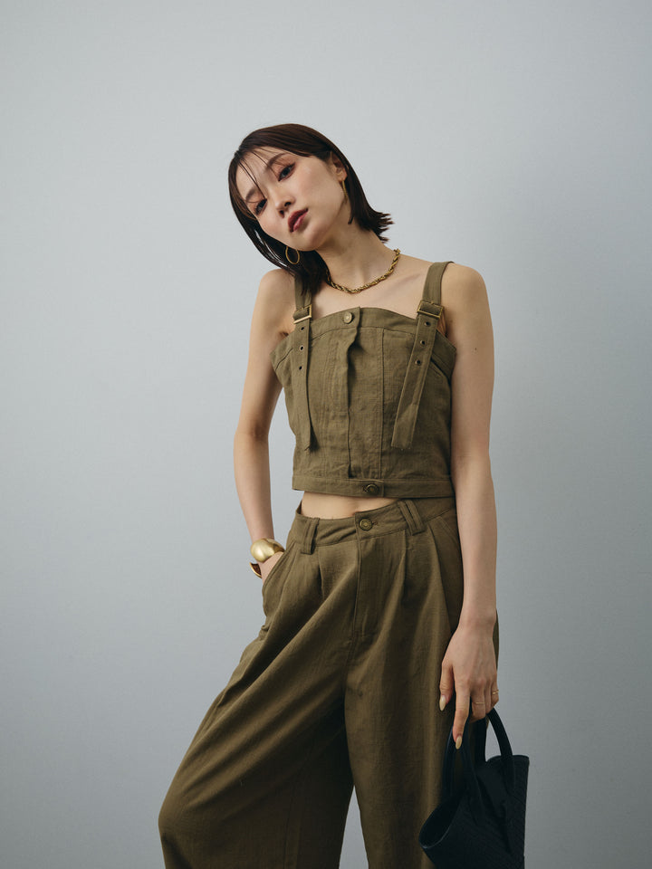 [SET] 亞麻感緊身胸衣＆寬褲套裝（2件套）