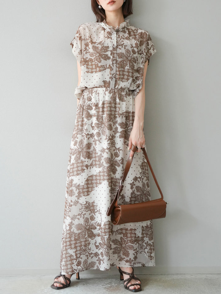 [予約]フラワーパターンフレアスカート/ベージュ