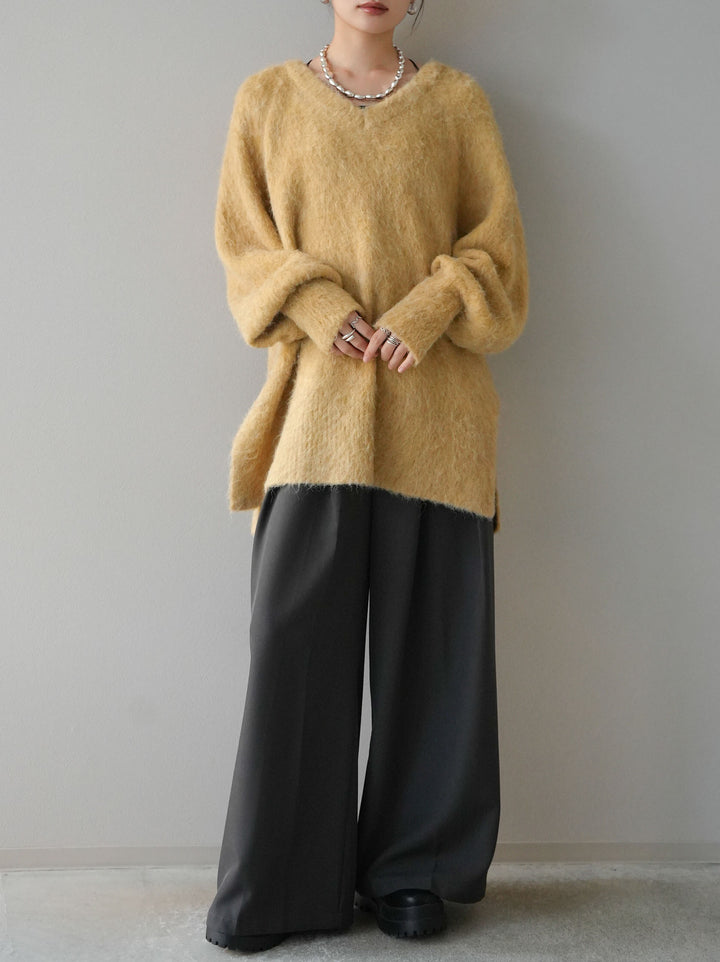 [予約]Vネックオーバーモヘアニットプルオーバー/イエロー