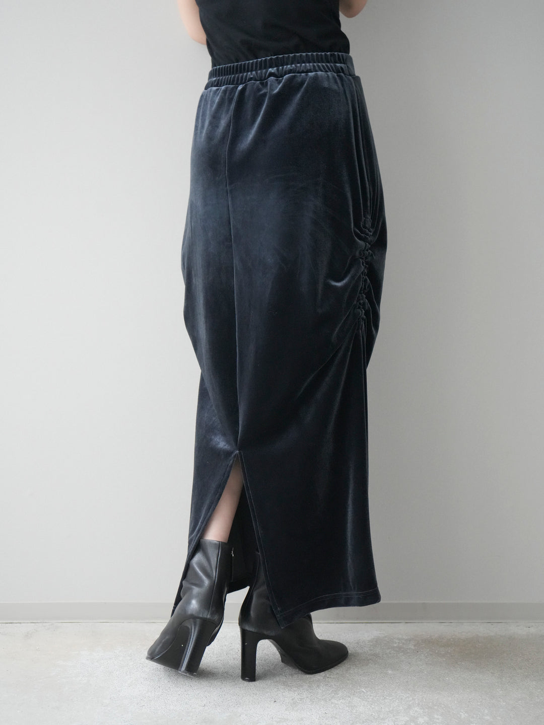 [予約]ギャザーベロアスカート/navy