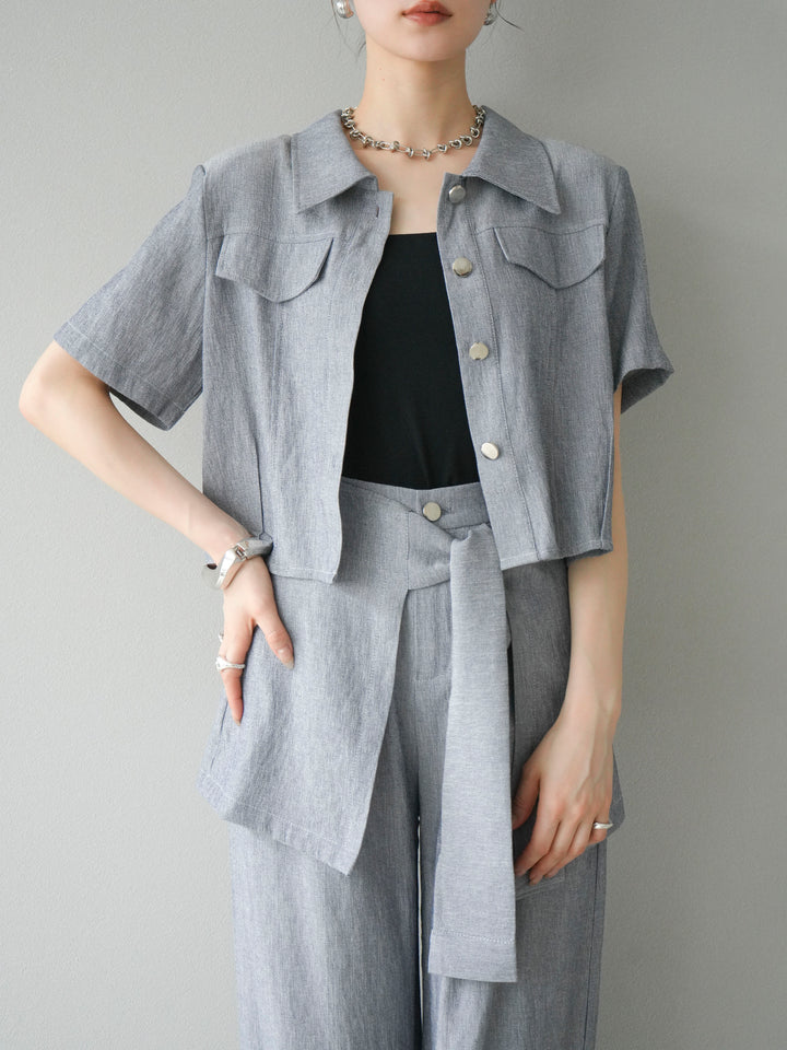 [SET]リネンタッチハーフシャツ＆ラップワイドパンツSET UP(2set)