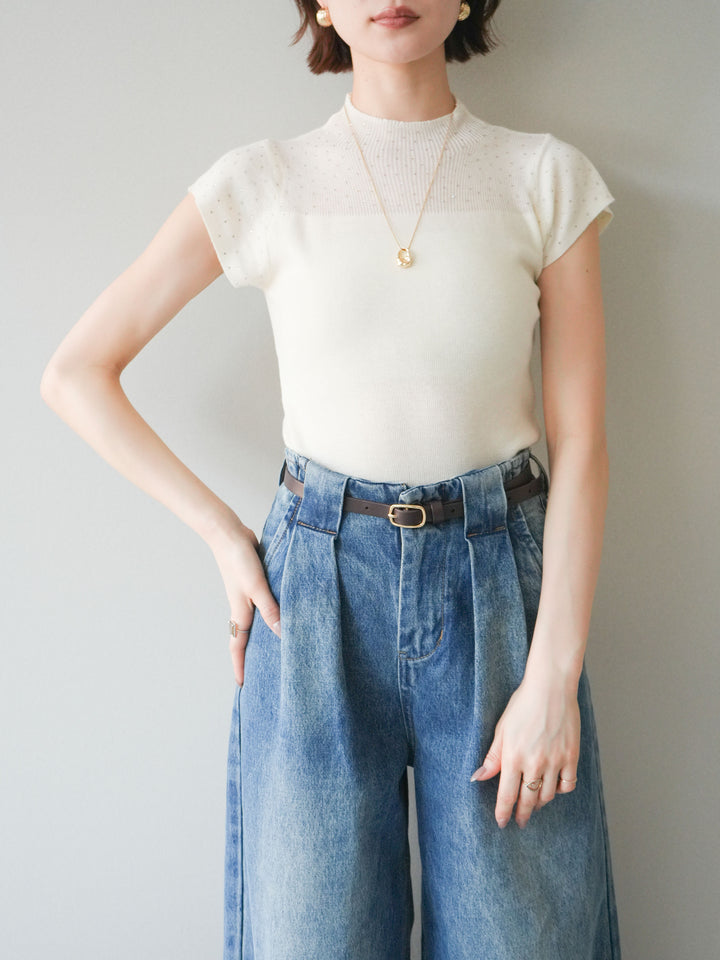 [SET]ビジューシアーフレンチニット+選べるアクセセット(2set)