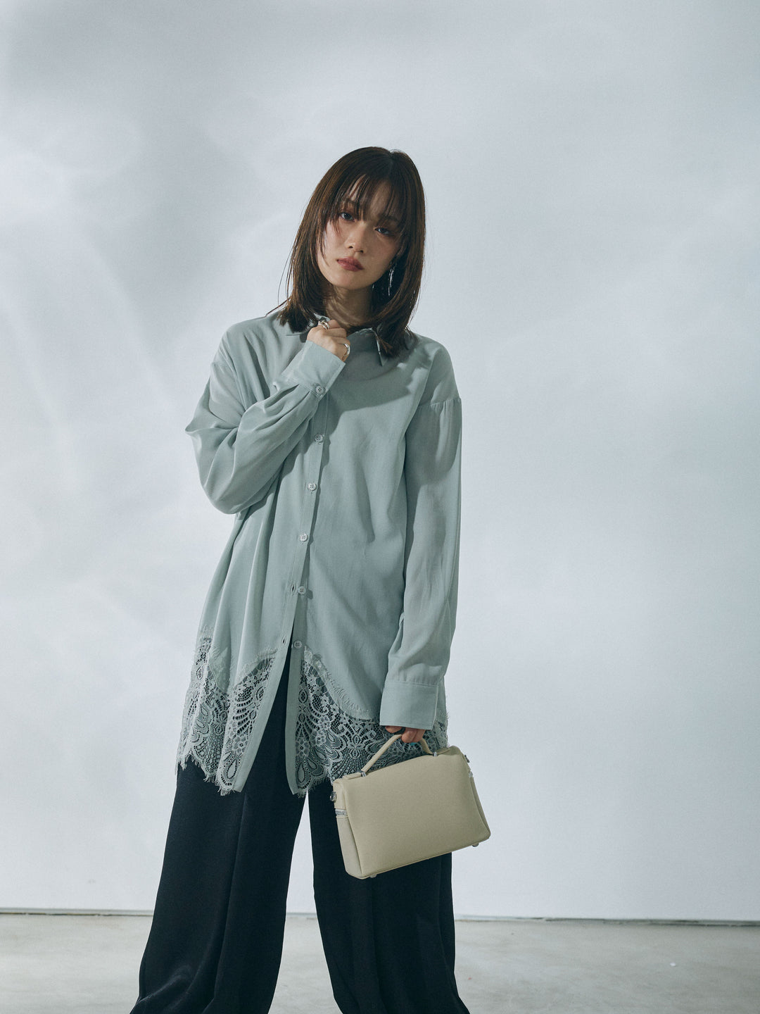 【Allure】[SET]裾レースポプリンシャツ+裾レースポプリンシャツ(2set)