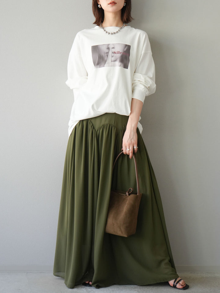 [予約]シフォンフレアスカート/カーキ