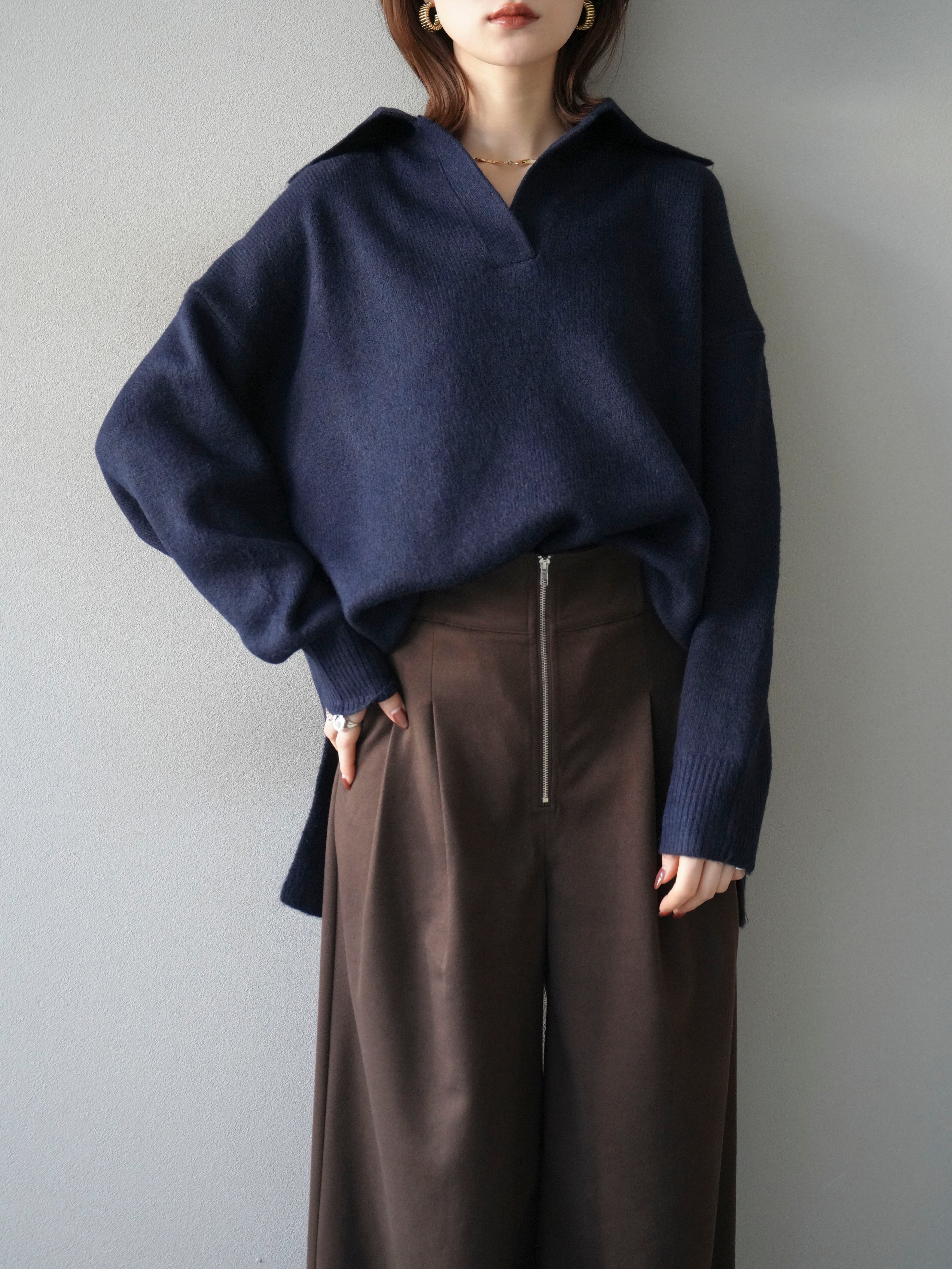 予約]スキッパーオーバーニットプルオーバー/navy – Lumier