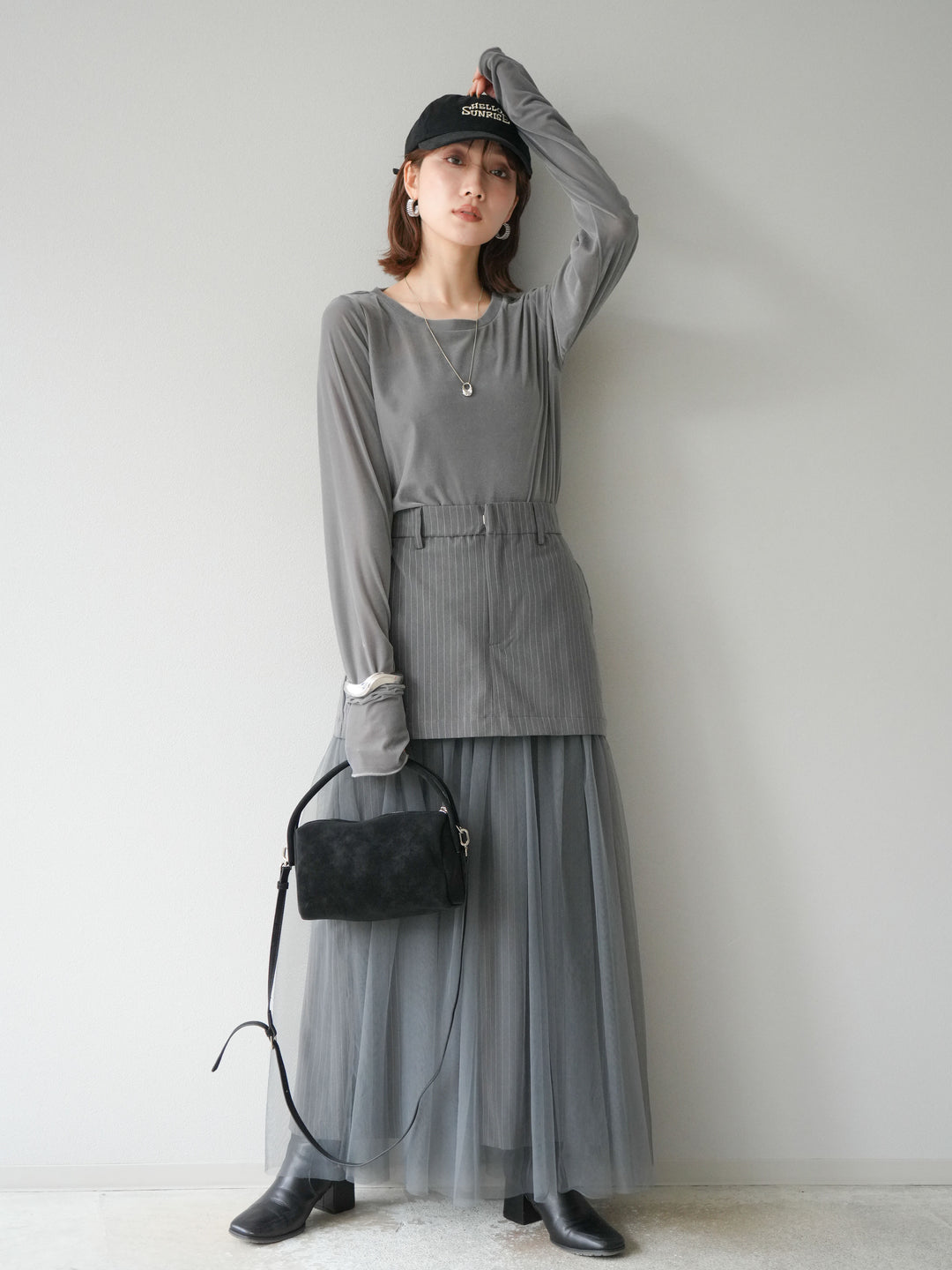 [予約]シアーベロアフィンガーホールトップス/グレー