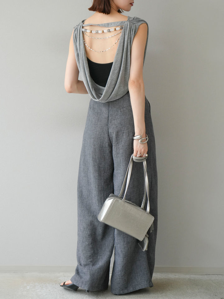 [予約]ビーズチェーン付ドレープトップス/グレー