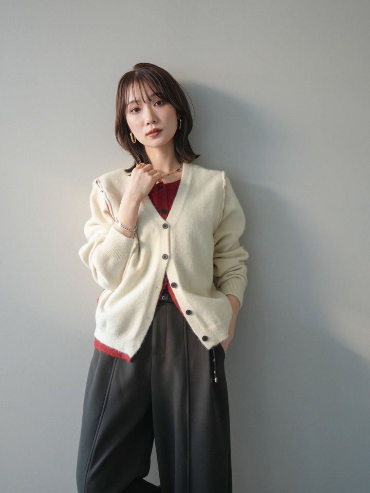 [SET]配色レイヤードニットカーディガン+選べるアクセセット(2set)