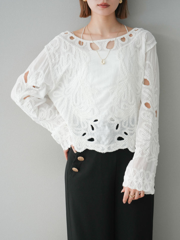 [予約]かぎ編みデザインブラウス/オフホワイト