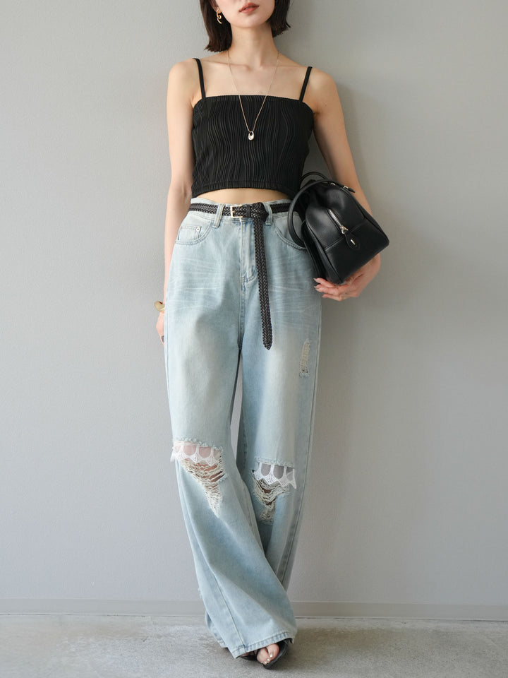 [SET]ウェーブパイピングカップ付ベアキャミソール+ウェーブパイピングカップ付ベアキャミソール(2set)