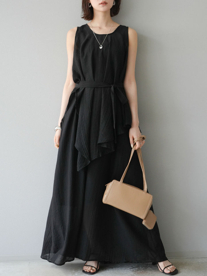 [SET]ワッシャーシアーアシメブラウス＆キャミワンピース+選べるアクセセット(2set)