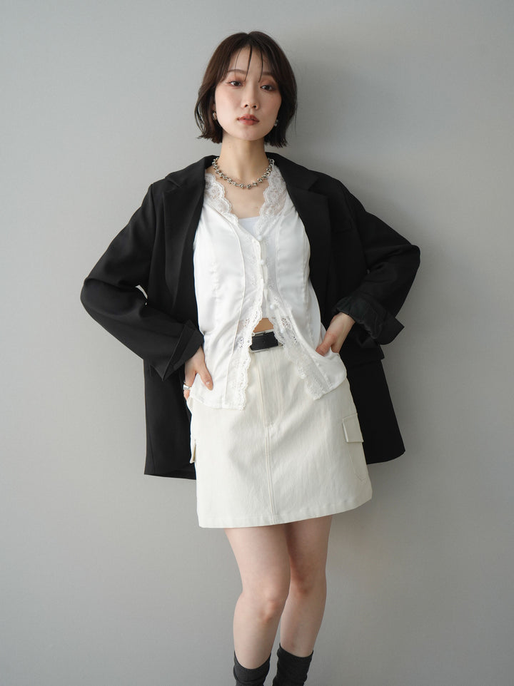 [SET]バックスリットデザインジャケット+ベルト付カーゴミニスカート(2set)