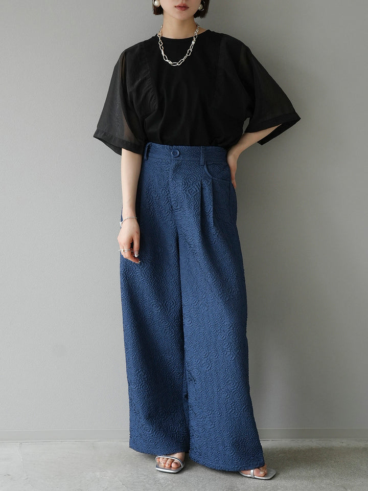 [Pre-order] Puffy jacquard wide pants/blue