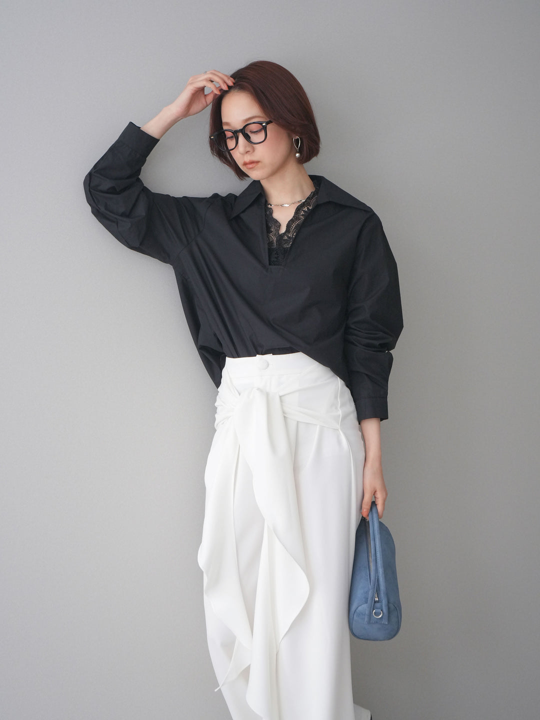 [予約]レースネックスキッパーブラウス/black