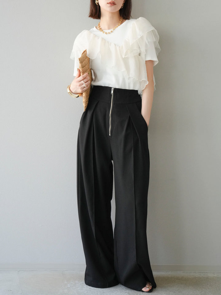 [予約]アシメフリルドッキングカットソー/オフホワイト