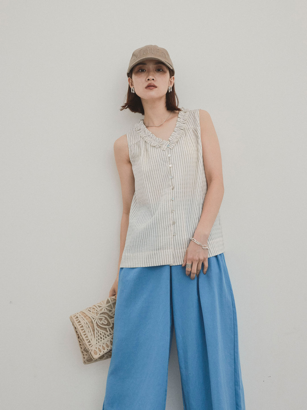 [SET] 條紋荷葉邊襯衫 + 條紋荷葉邊襯衫 (2件套)