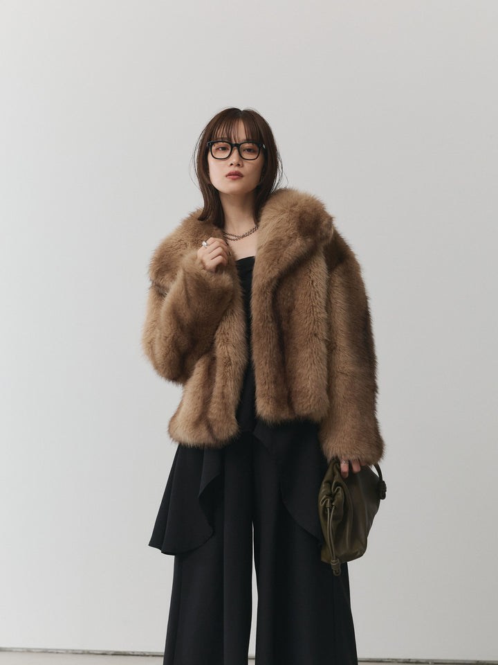 [予約]フェイクファービックカラージャケット/ベージュ