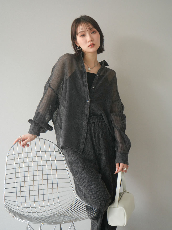 [予約]コットンラメメッシュオーバーシャツ/グレー