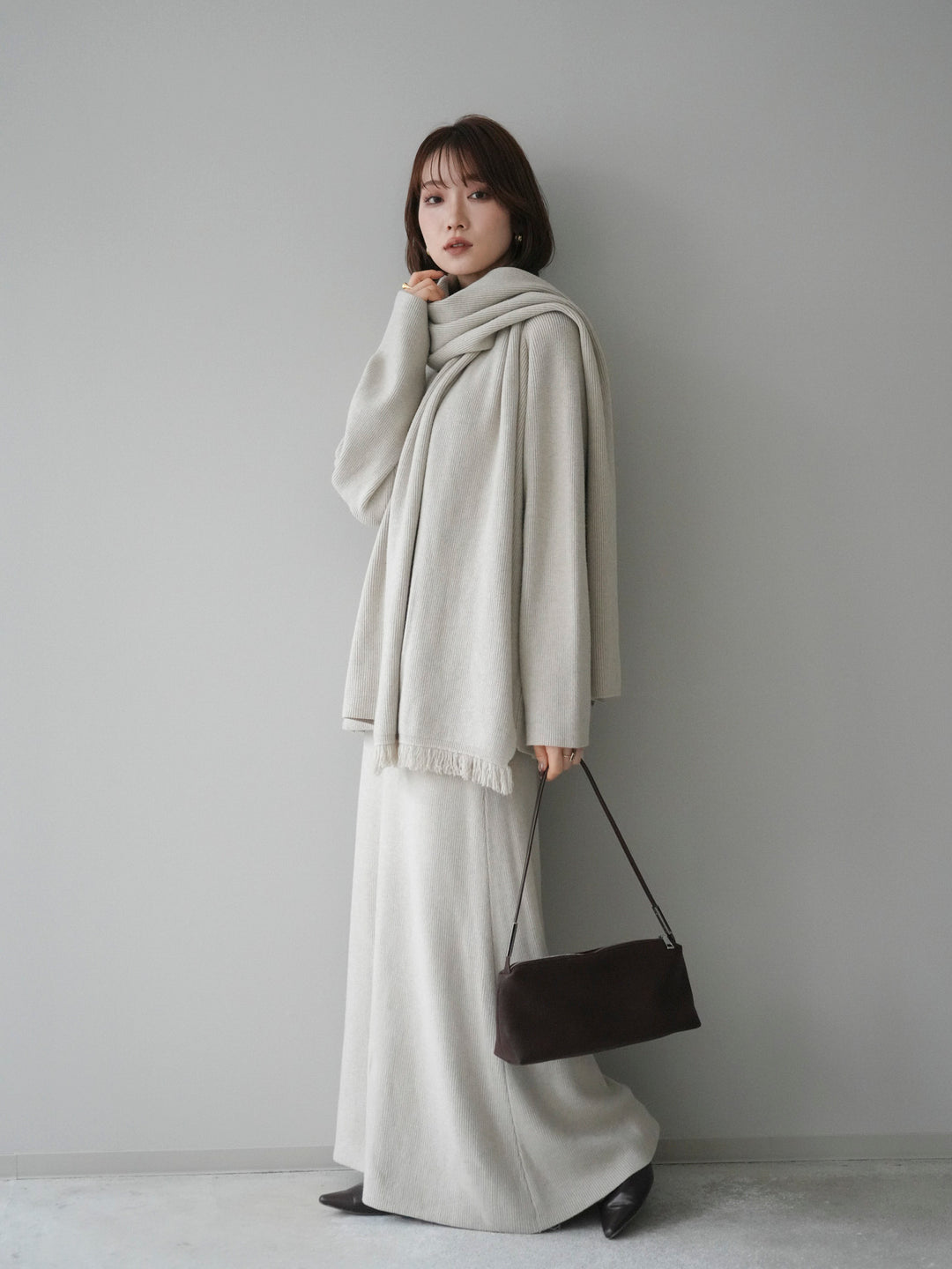 [SET]ストール付キーネックニットSET UP