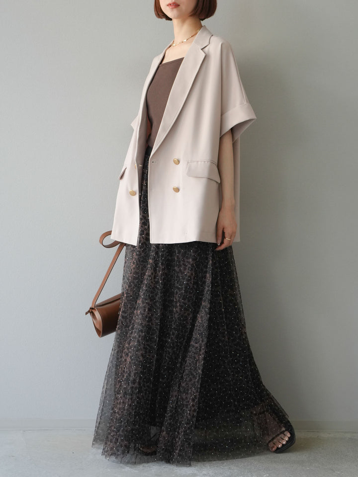 [5] 豹紋薄紗層疊百褶裙/摩卡色