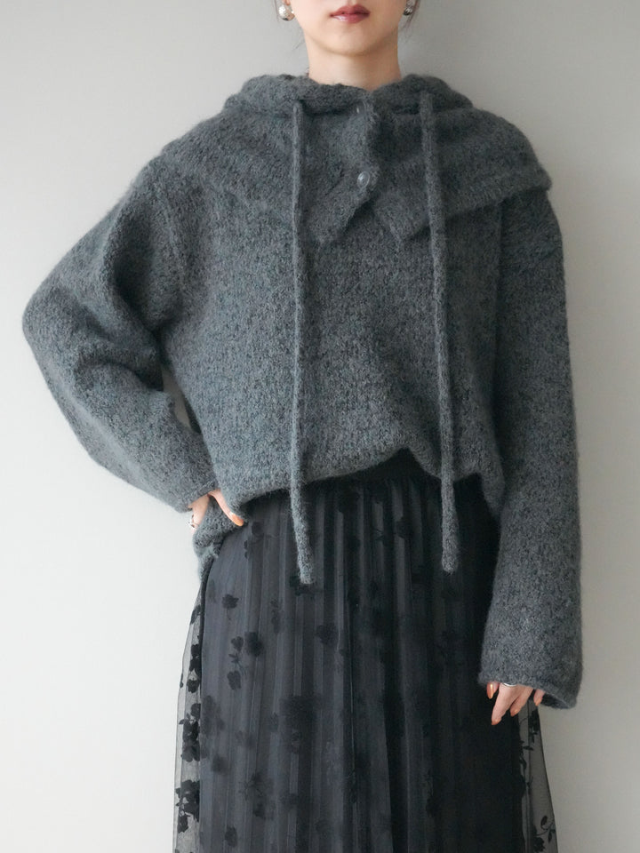 [SET]バラクラバSETニットプルオーバー+フラワーフロッキーチュールプリーツスカート(2set)