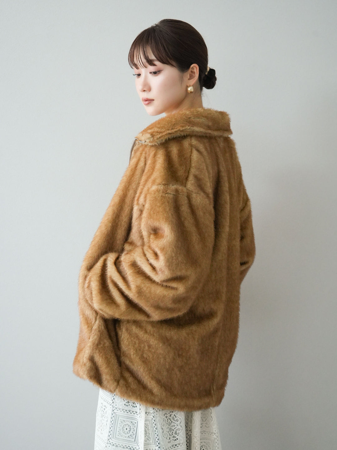 [予約]ファースタンドミドルジップジャケット/ベージュ