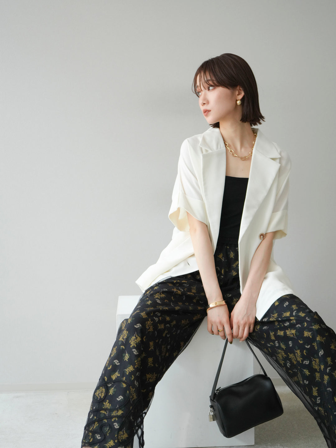 [予約]リネンライクハーフテーラードジャケット/アイボリー