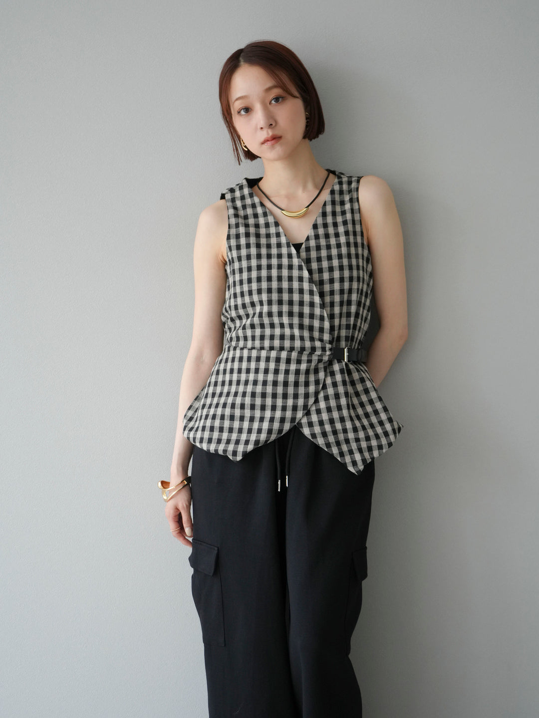 [SET]ベルトデザインバルーンブラウス+ウエストラインサイドポケットスウェットパンツ(2set)