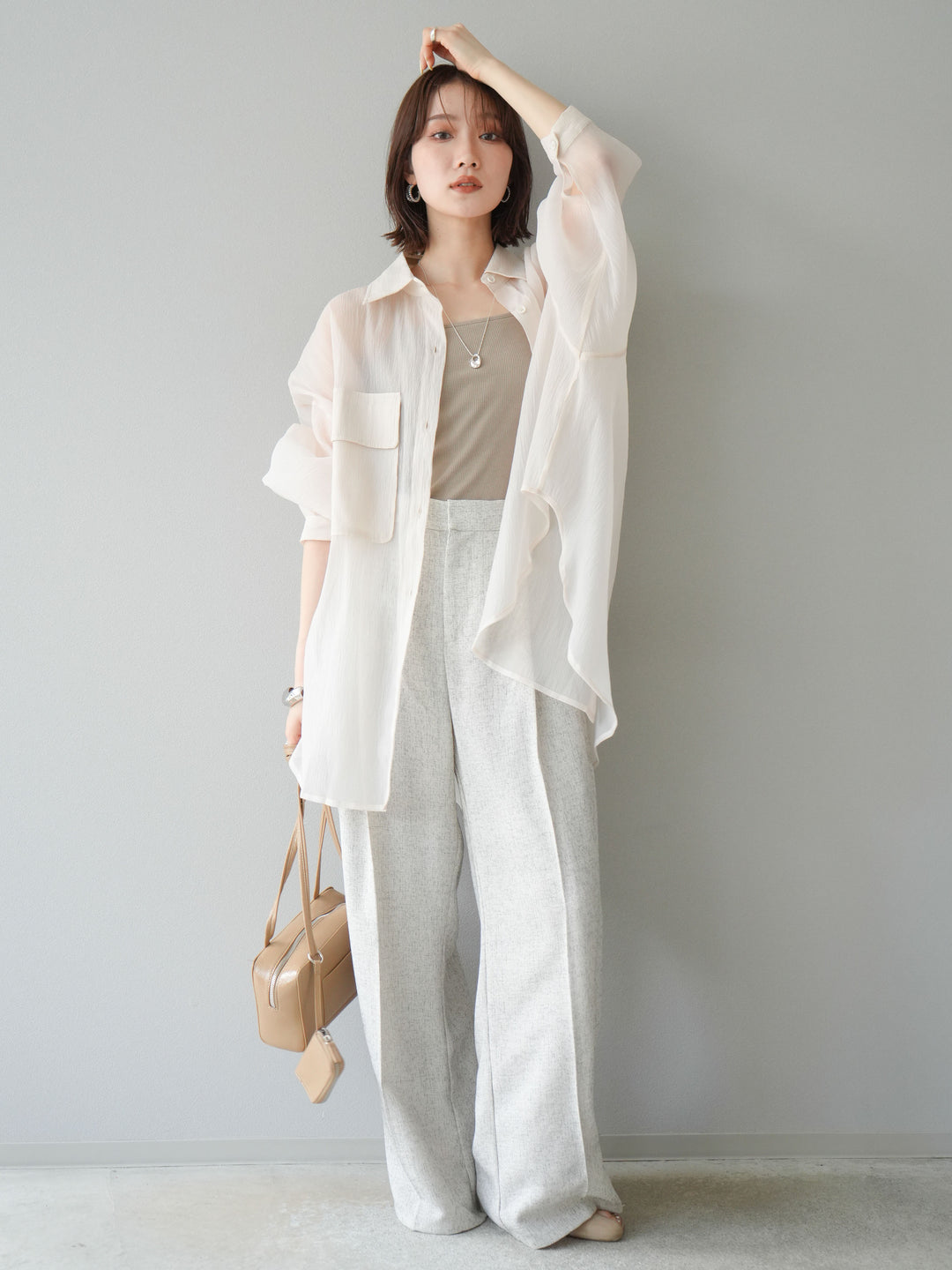 [予約]ミックスツイードタックパンツ/アイボリー