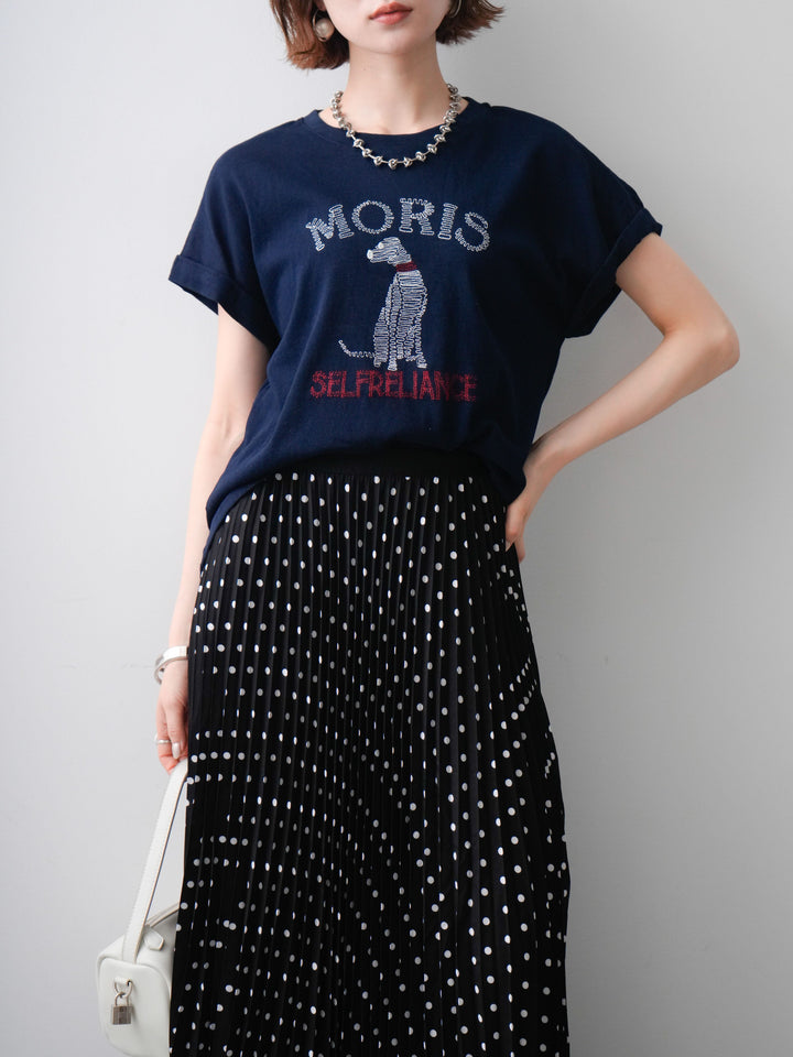 [SET]ドッグエンブロイダリーTEE+ドットアコーディオンプリーツスカート(2set)