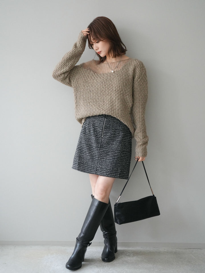 [予約]フロントZIPアソート柄ミニスカート/black