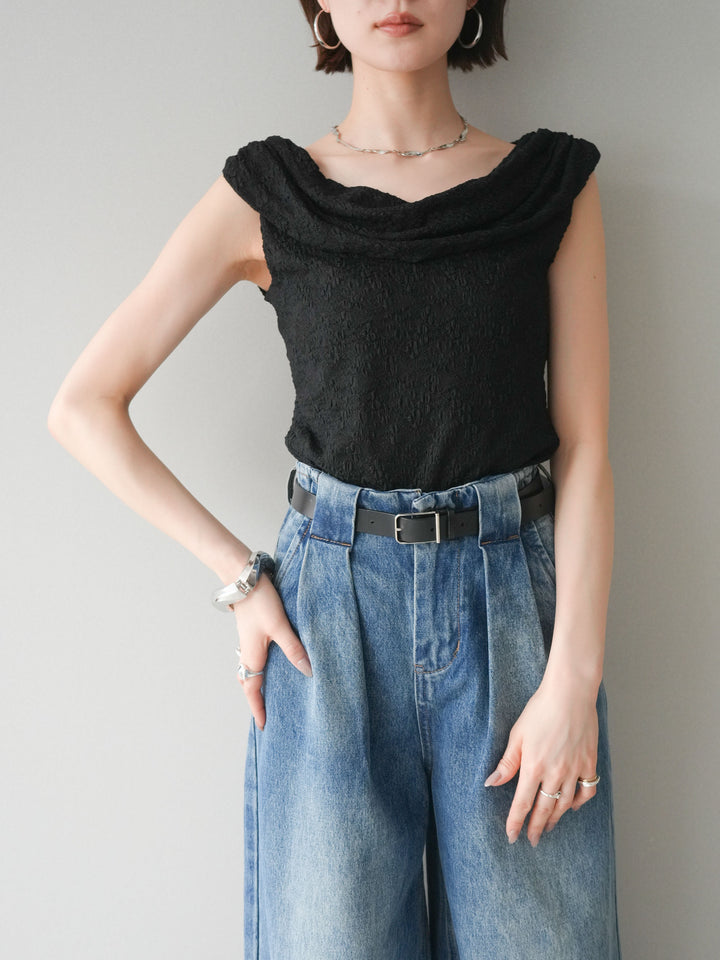 [予約]レースドレープネックアシメトップス/black