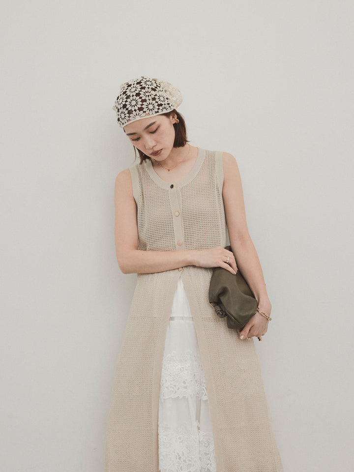 [SET]アソートボタンニットロングジレ+スカラップレースロングスカート(2set)