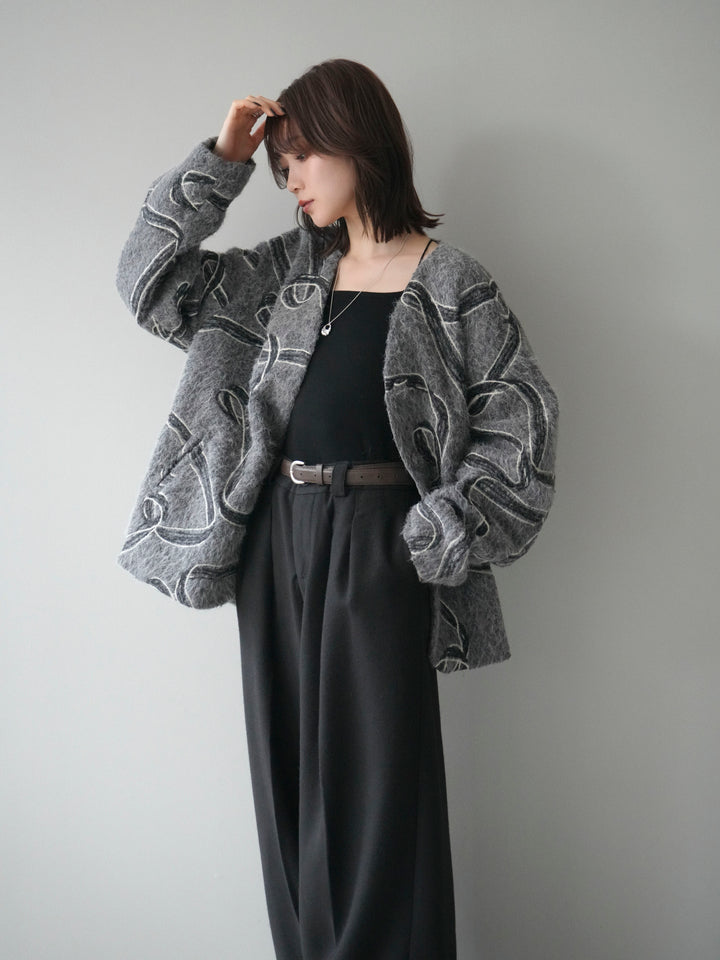 [予約]ニュアンス刺繍ブークレニットジャケット/gray