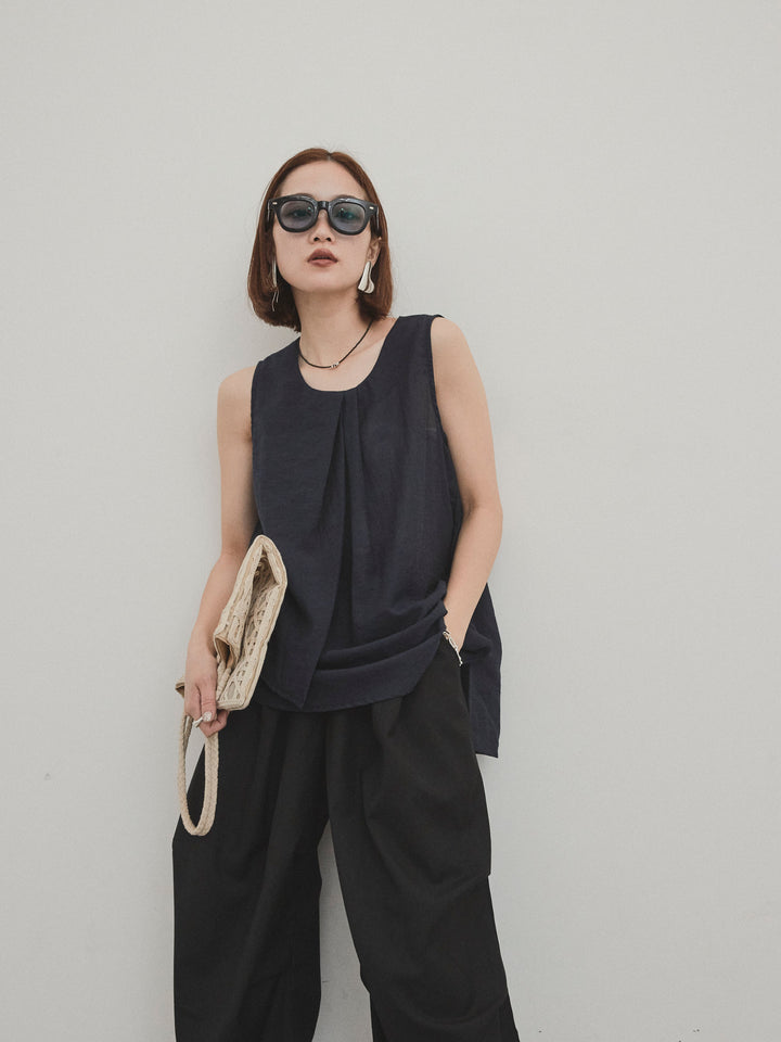 [予約]シアータックアシンメトリーブラウス/ネイビー