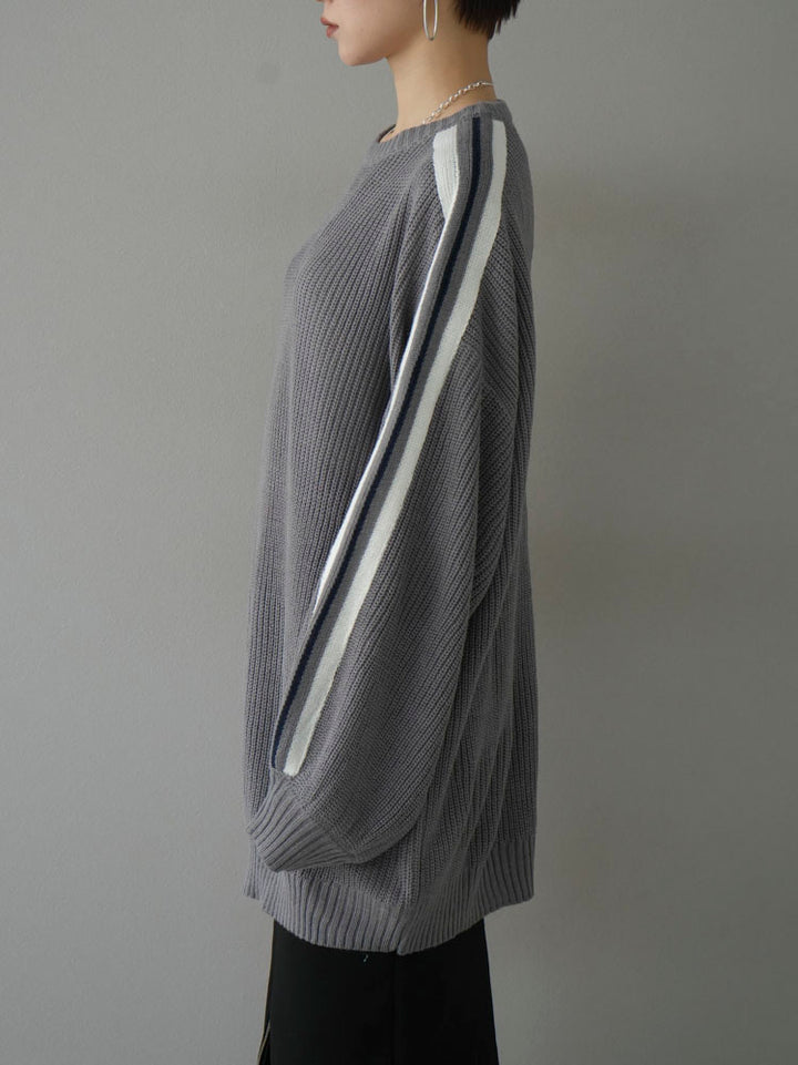 [Pre-order] Line sleeve shoulder rib knit pullover/gray