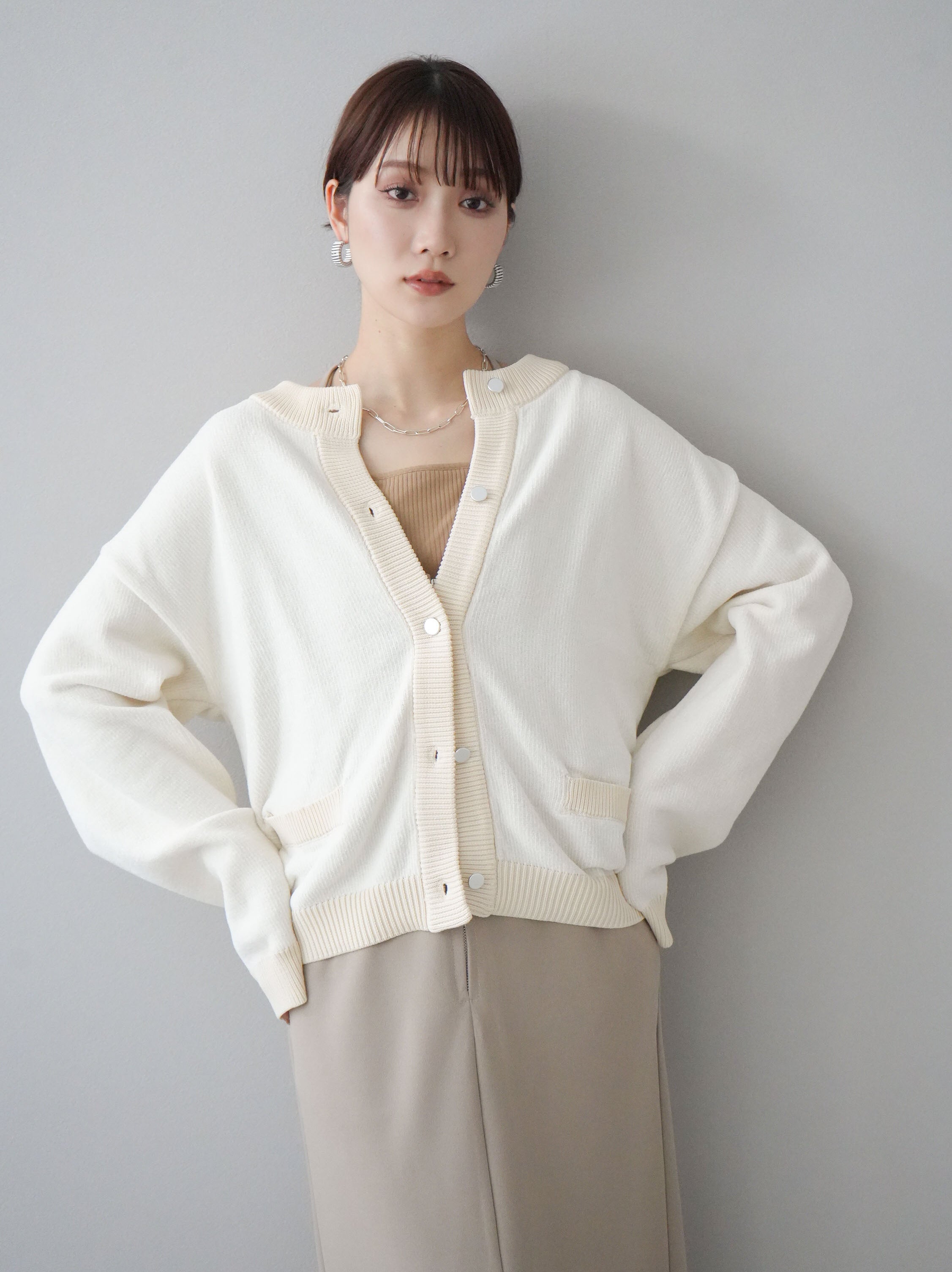 YILON カーディガン　アイボリー 予約]ラインシャギーニットカーディガン/アイボリー – Lumier