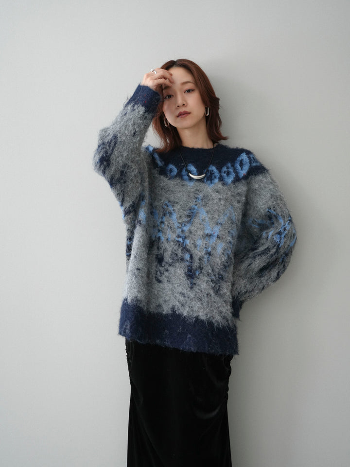 [SET]シャギーニュアンス柄ニットプルオーバー+ギャザーベロアスカート(2set)