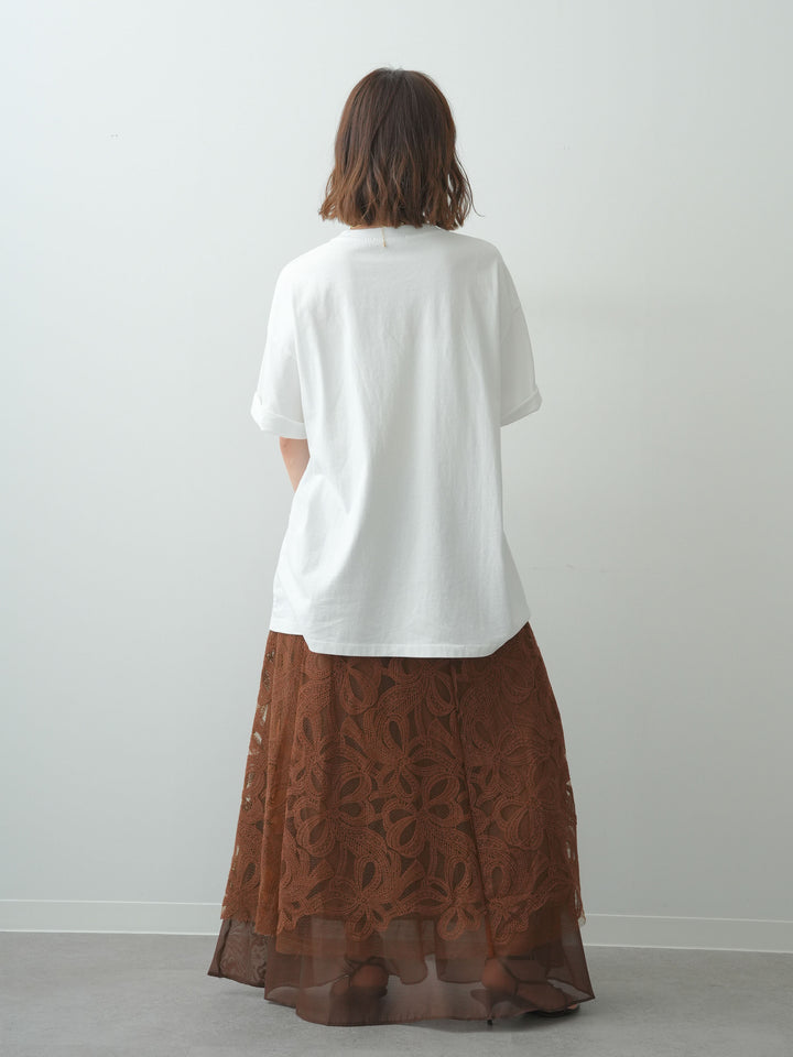 [SET]スリードッグフォトボックスTEE+フラワーレースレイヤードスカート(2set)