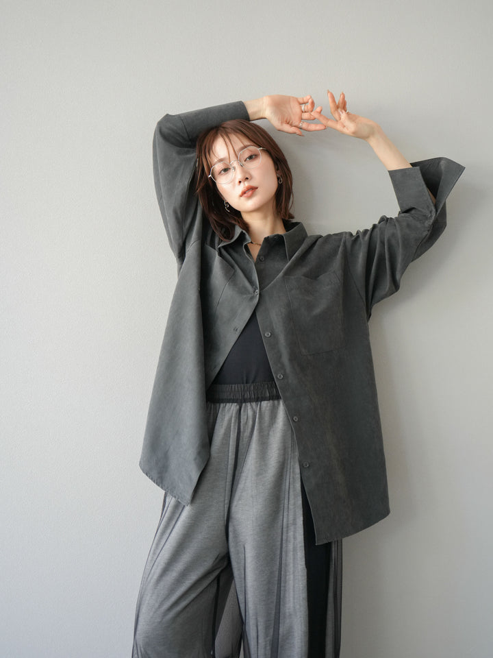 [予約]スエードライクBIGカフスオーバーシャツ/チャコール