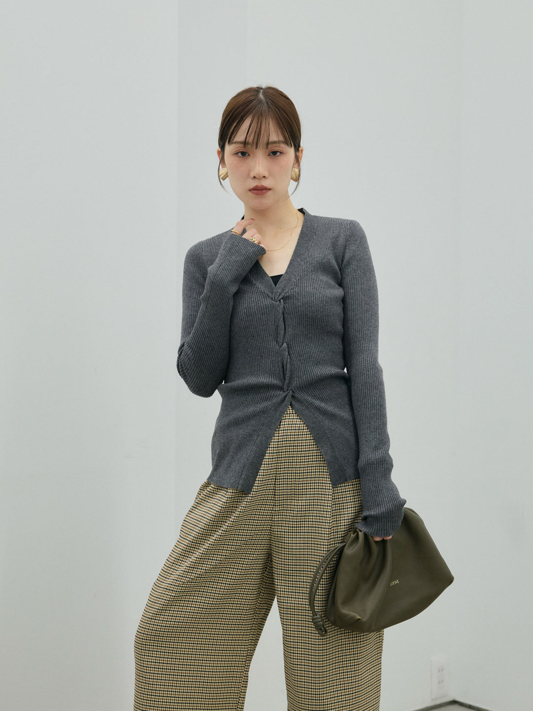 【Allure】[SET]フロントツイストリブニットトップス+フロントツイストリブニットトップス(2set)