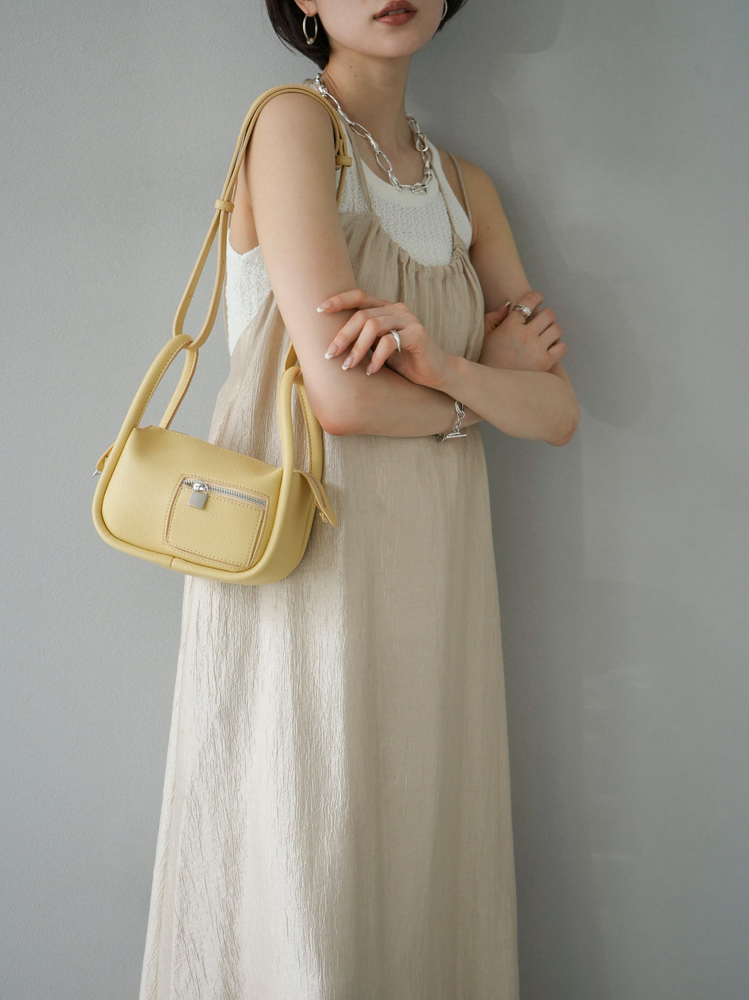 [Pre-order] Synthetic leather design shoulder bag/yellow