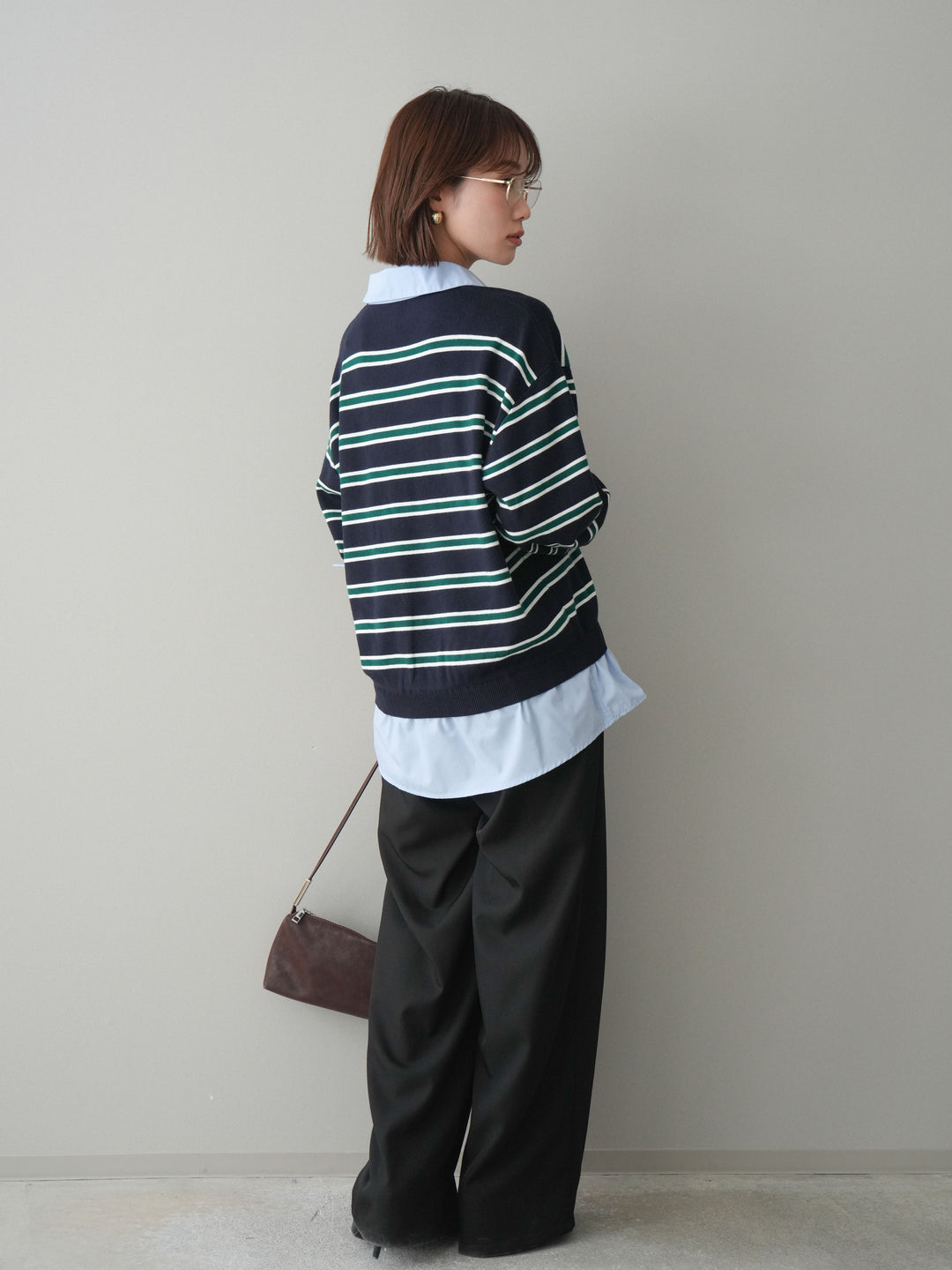 [予約]ウエストバイカラータックワイドパンツ/black