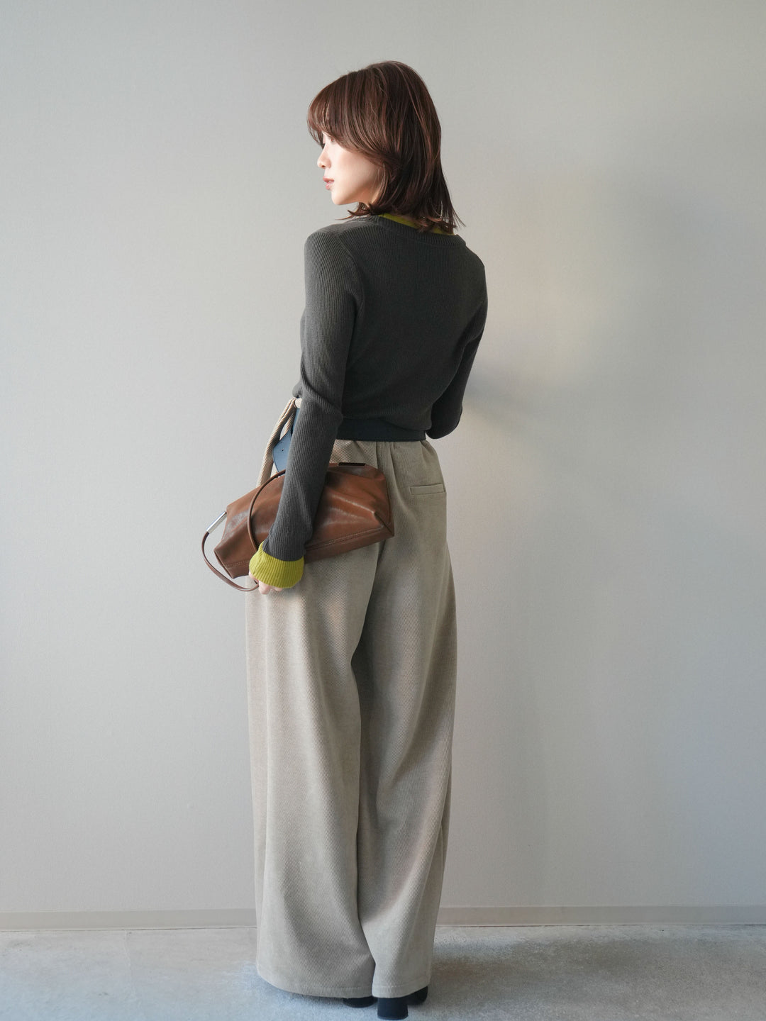 [予約]ベルトデザインループコールテンワイドパンツ(ベルト付き)/beige