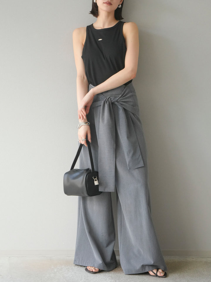 【預購】條紋裹腰寬褲/灰色