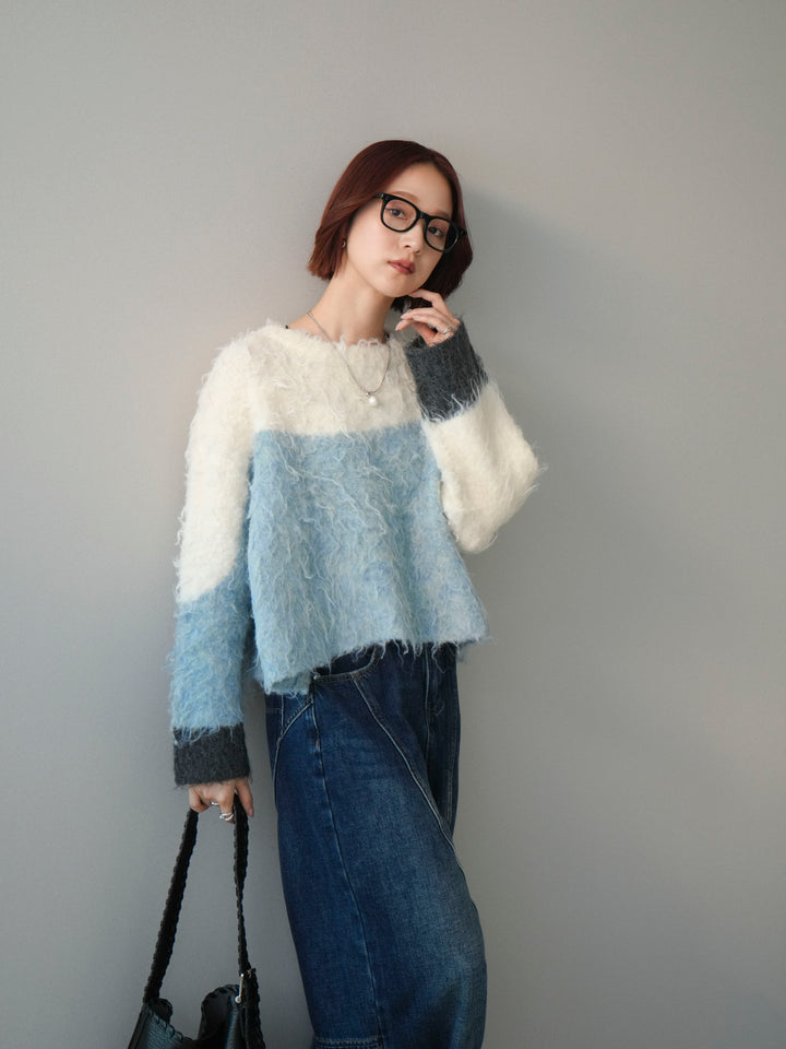 [SET]バイカラーモヘアタッチニットプルオーバー+選べるアクセセット(2set)