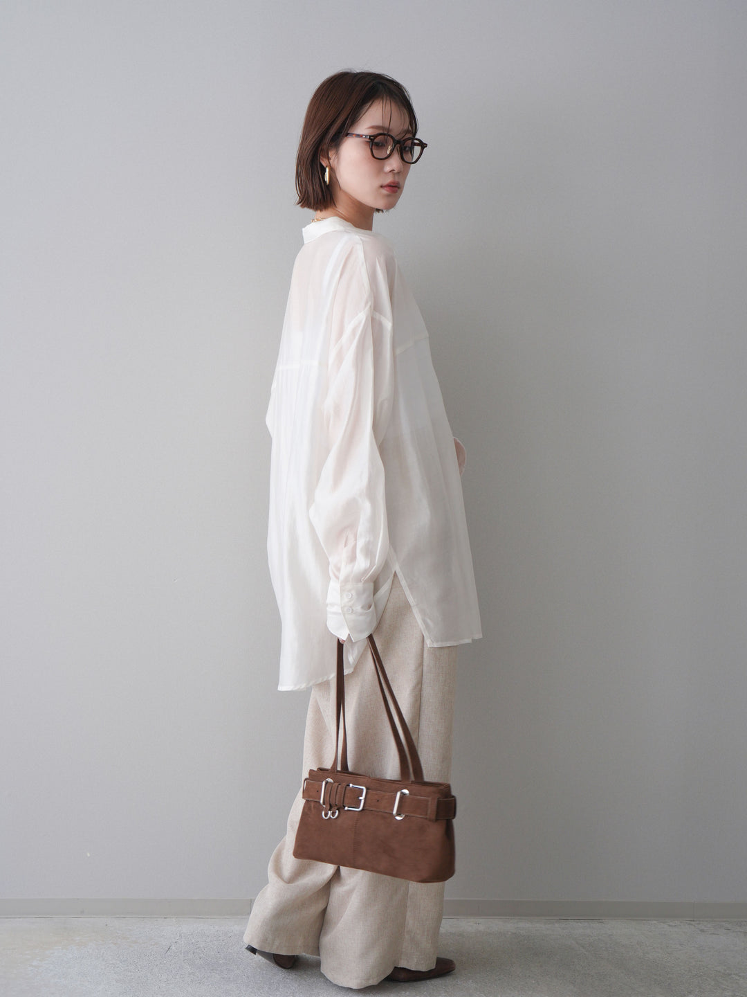 [予約]リネンライクタックワイドパンツ/oatmeal