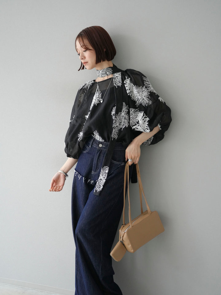 [SET]刺繍シアーバルーンスリーブブラウス+刺繍シアーバルーンスリーブブラウス(2set)