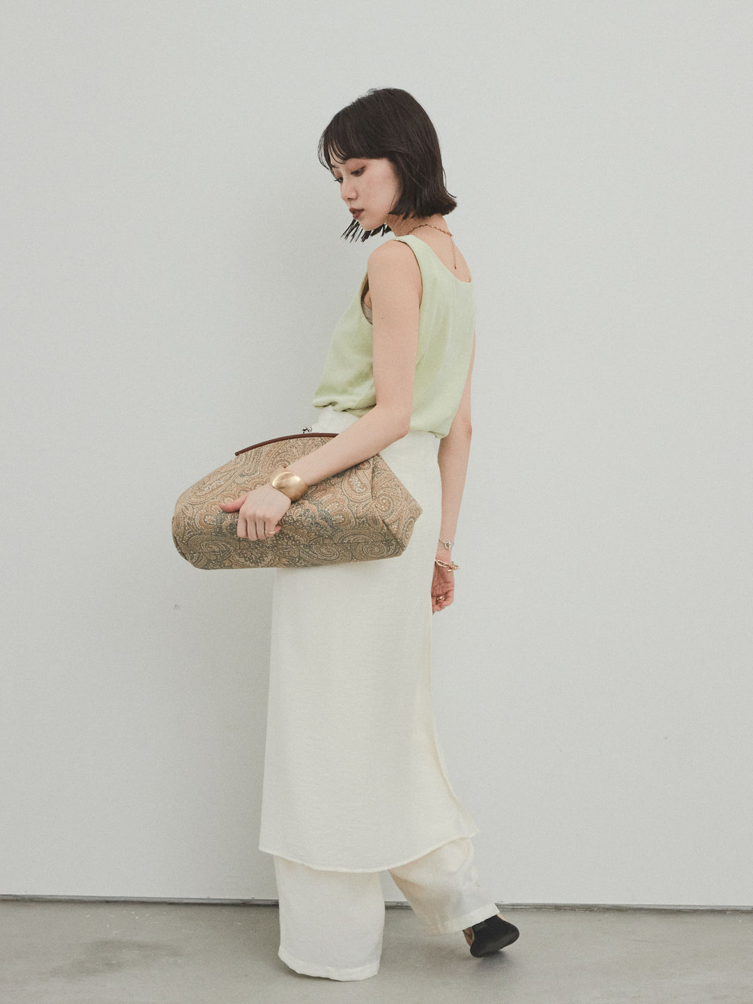 [予約]ワッシャーサテンレイヤードスカートパンツ/アイボリー